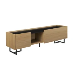Tv Stands & Media Consoles-Kirkland's Home Natural Wood And Marble 2-Door Tv S D Tan