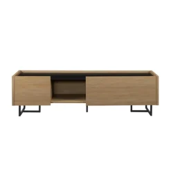 Tv Stands & Media Consoles-Kirkland's Home Natural Wood And Marble 2-Door Tv S D Tan