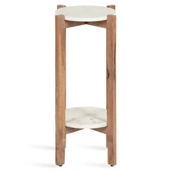 Accent & End Tables-Kirkland's Home Natural Wood And Marble Moxley Accent Table White/Tan
