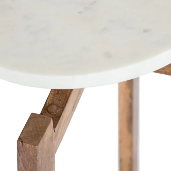 Accent & End Tables-Kirkland's Home Natural Wood And Marble Moxley Accent Table White/Tan