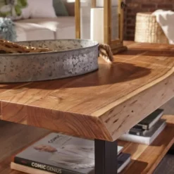 Coffee Tables-Kirkland's Home Natural Wood And Metal Coffee Table