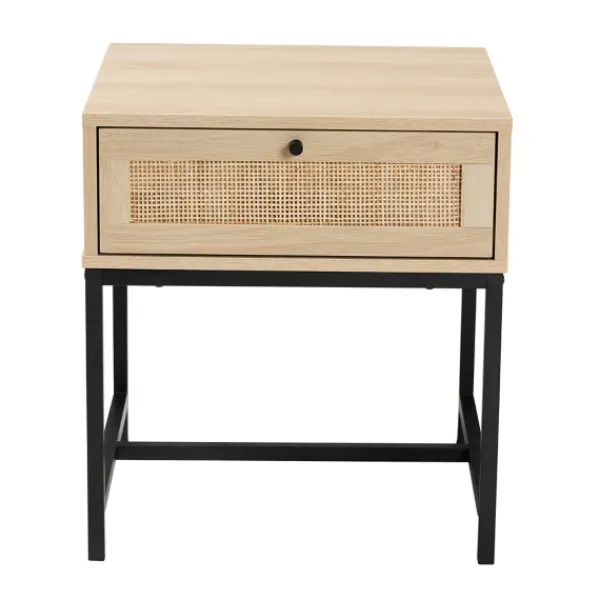 Nightstands-Kirkland's Home Natural Wood And Metal 1-Drawer Nights D Tan