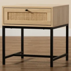 Nightstands-Kirkland's Home Natural Wood And Metal 1-Drawer Nights D Tan