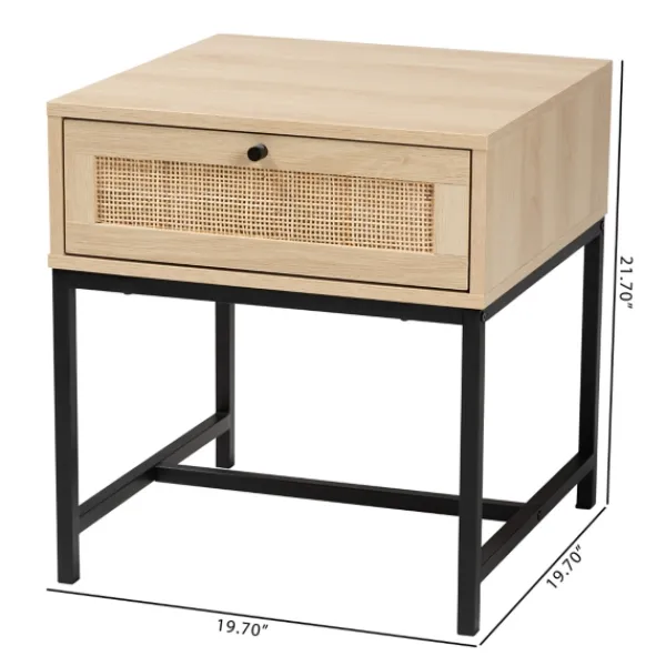 Nightstands-Kirkland's Home Natural Wood And Metal 1-Drawer Nights D Tan