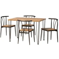Dining Tables-Kirkland's Home Natural Wood And Metal 5-Pc. Dining Set Brown/Black