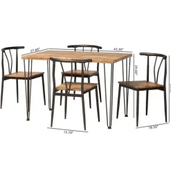 Dining Tables-Kirkland's Home Natural Wood And Metal 5-Pc. Dining Set Brown/Black