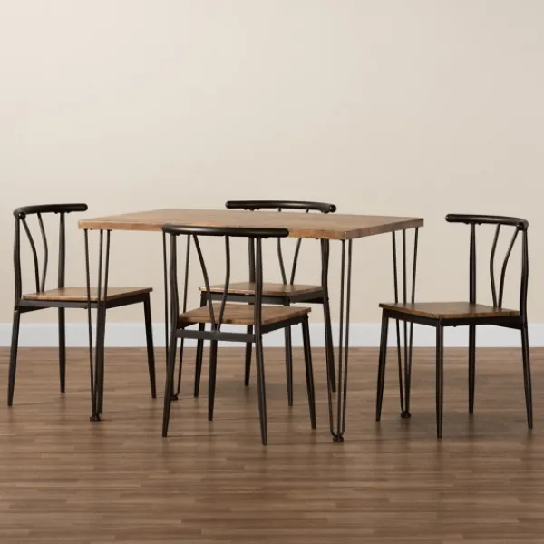 Dining Tables-Kirkland's Home Natural Wood And Metal 5-Pc. Dining Set Brown/Black