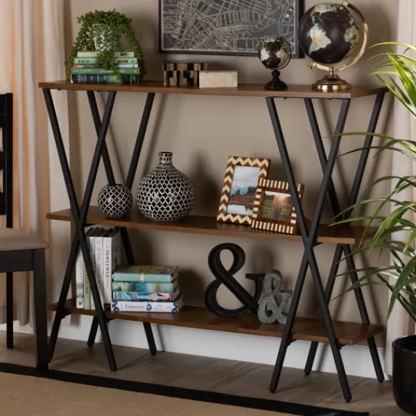 Console Tables-Kirkland's Home Natural Wood And Metal 3-Tier Console Table Brown/Black