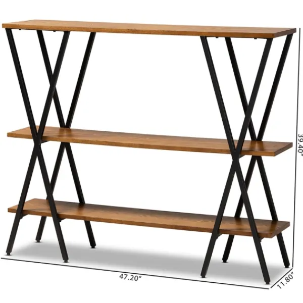 Console Tables-Kirkland's Home Natural Wood And Metal 3-Tier Console Table Brown/Black