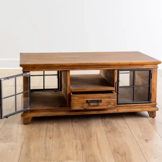 Coffee Tables-Kirkland's Home Natural Wood And Metal Window Coffee Table Brown