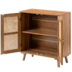 Cabinets & Sideboards-Kirkland's Home Natural Wood And Rattan 2-Door Cabinet Brown