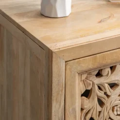 Cabinets & Sideboards-Kirkland's Home Natural Wood Carved Medallion Cabinet Tan