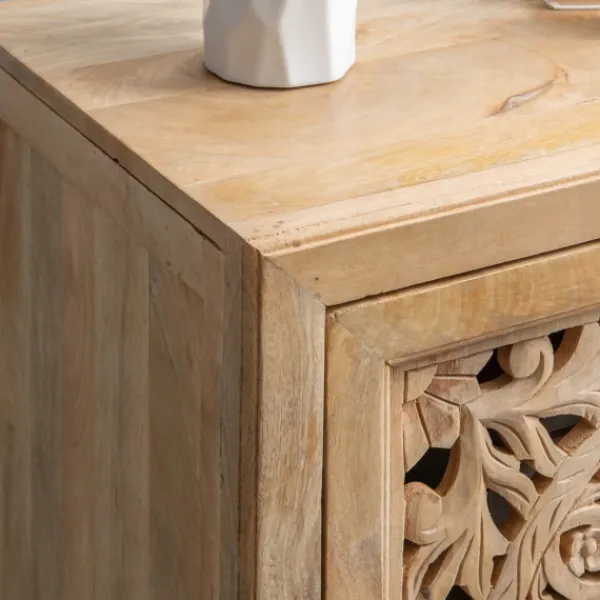 Cabinets & Sideboards-Kirkland's Home Natural Wood Carved Medallion Cabinet Tan