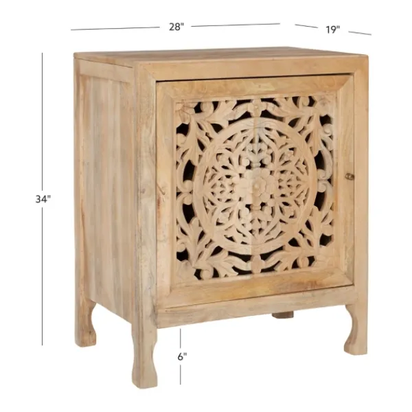 Cabinets & Sideboards-Kirkland's Home Natural Wood Carved Medallion Cabinet Tan