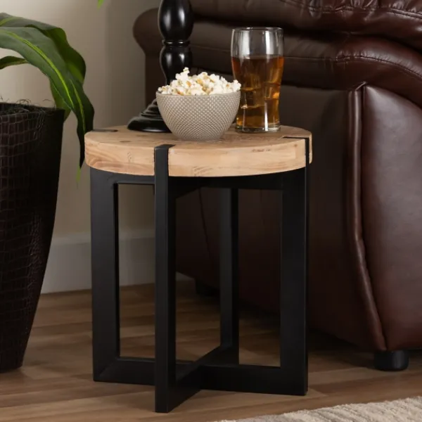 Accent & End Tables-Kirkland's Home Natural Wood Cross Base Side Table