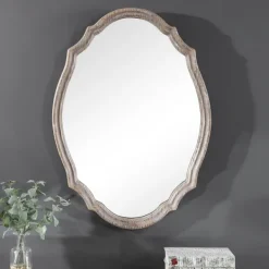 Decorative Mirrors-Kirkland's Home Natural Wood Distressed Curved Frame Mirror