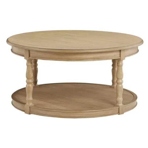 Coffee Tables-Kirkland's Home Natural Wood Finish Turned Leg Round Coffee Table