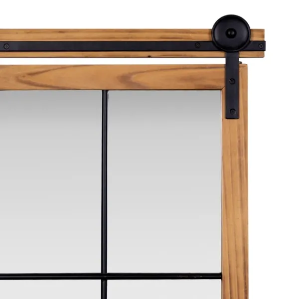 Decorative Mirrors-Kirkland's Home Natural Wood Frame Black Metal Window Mirror