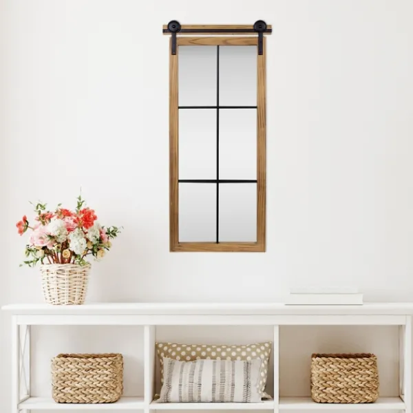 Decorative Mirrors-Kirkland's Home Natural Wood Frame Black Metal Window Mirror