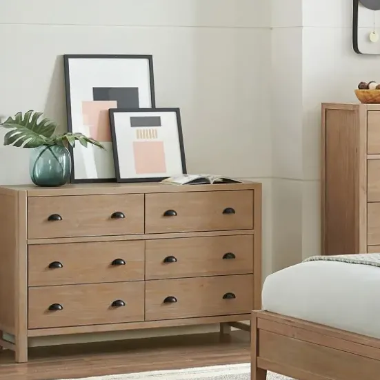 Dressers & Chests-Kirkland's Home Natural Wood Grain 6-Drawer Dresser Tan