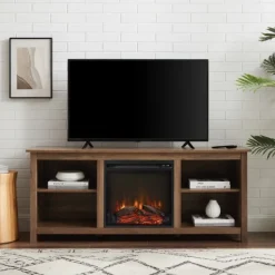 Tv Stands & Media Consoles-Kirkland's Home Natural Wood Led Fireplace Media Cabinet Brown