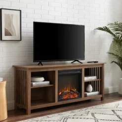 Tv Stands & Media Consoles-Kirkland's Home Natural Wood Led Fireplace Media Cabinet Brown