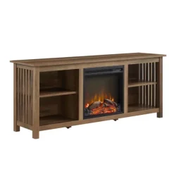 Tv Stands & Media Consoles-Kirkland's Home Natural Wood Led Fireplace Media Cabinet Brown
