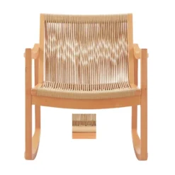 Accent Chairs-Kirkland's Home Natural Wood Modern Woven Rocking Chair Tan
