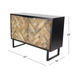 Cabinets & Sideboards-Kirkland's Home Natural Wood Mosaic Paneling Cabinet Black/Tan