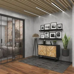 Cabinets & Sideboards-Kirkland's Home Natural Wood Mosaic Paneling Cabinet Black/Tan