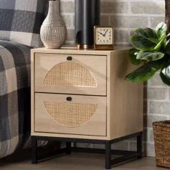 Nightstands-Kirkland's Home Natural Wood Rat Cut Out Nights D Tan