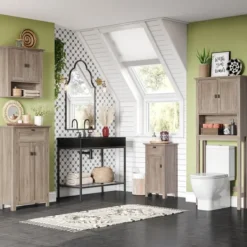 Bathroom Furniture-Kirkland's Home Natural Wood Single Door Cabinet Tan