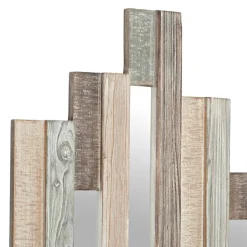 Wall Plaques-Kirkland's Home Natural Wooden Planks Mirrored Wall Plaque Tan