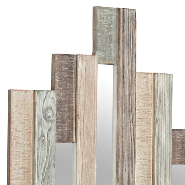 Wall Plaques-Kirkland's Home Natural Wooden Planks Mirrored Wall Plaque Tan