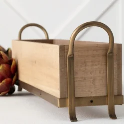 Decorative Trays-Kirkland's Home Natural Wooden Tray With Metal Handles Tan