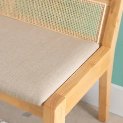 Entryway Furniture-Kirkland's Home Natural Woven Rat Back Minimalist Bench Tan