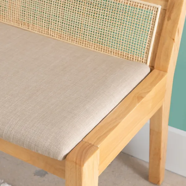 Entryway Furniture-Kirkland's Home Natural Woven Rat Back Minimalist Bench Tan
