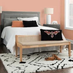 Entryway Furniture-Kirkland's Home Natural Woven Rat Back Minimalist Bench Tan