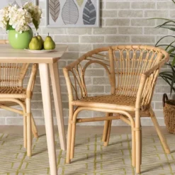 Dining Chairs-Kirkland's Home Natural Woven Rat Curved Back Dining Chair Tan