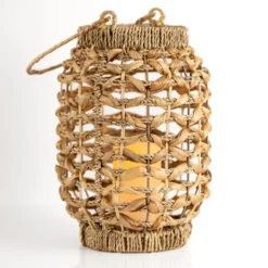 Lanterns-Kirkland's Home Natural Woven Rat Led Lantern, 13 In. Tan