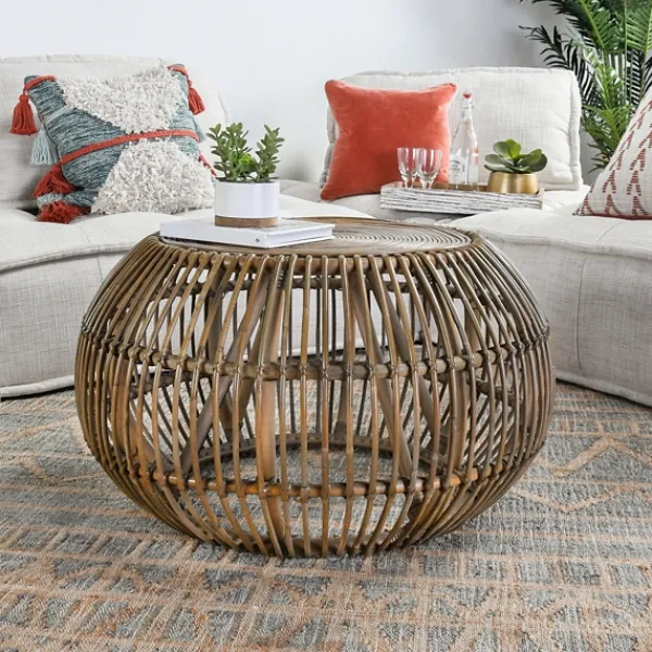Coffee Tables-Kirkland's Home Natural Woven Rat Round Coffee Table Tan