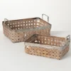 Baskets & Boxes-Kirkland's Home Natural Woven Reed And Metal Baskets, Set Of 2 Tan/Gray