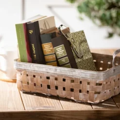 Baskets & Boxes-Kirkland's Home Natural Woven Reed And Metal Baskets, Set Of 2 Tan/Gray