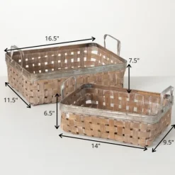 Baskets & Boxes-Kirkland's Home Natural Woven Reed And Metal Baskets, Set Of 2 Tan/Gray