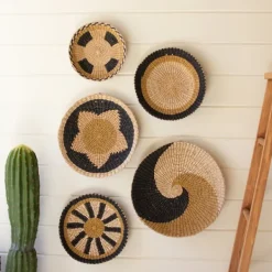Wall Plaques-Kirkland's Home Natural Woven Seagrass 5-Pc. Wall Decoration Set Tan/Brown/Black