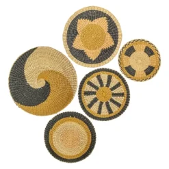 Wall Plaques-Kirkland's Home Natural Woven Seagrass 5-Pc. Wall Decoration Set Tan/Brown/Black
