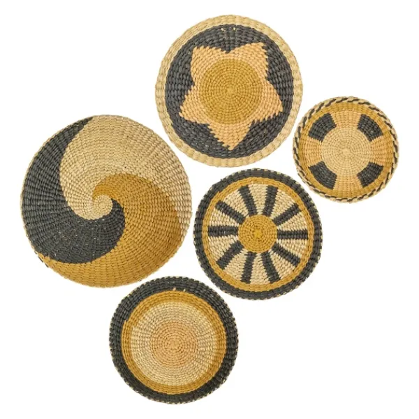 Wall Plaques-Kirkland's Home Natural Woven Seagrass 5-Pc. Wall Decoration Set Tan/Brown/Black