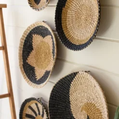Wall Plaques-Kirkland's Home Natural Woven Seagrass 5-Pc. Wall Decoration Set Tan/Brown/Black