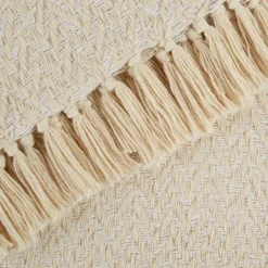 Blankets & Throws-Kirkland's Home Natural Woven Zig Zag Throw Ivory