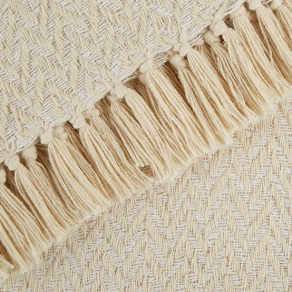 Blankets & Throws-Kirkland's Home Natural Woven Zig Zag Throw Ivory